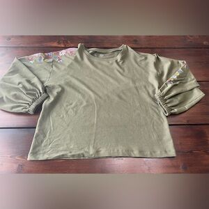 a.n.a. A New Approach Long Sleeve Cuff Floral Sleeve Army Green Womens Top XL